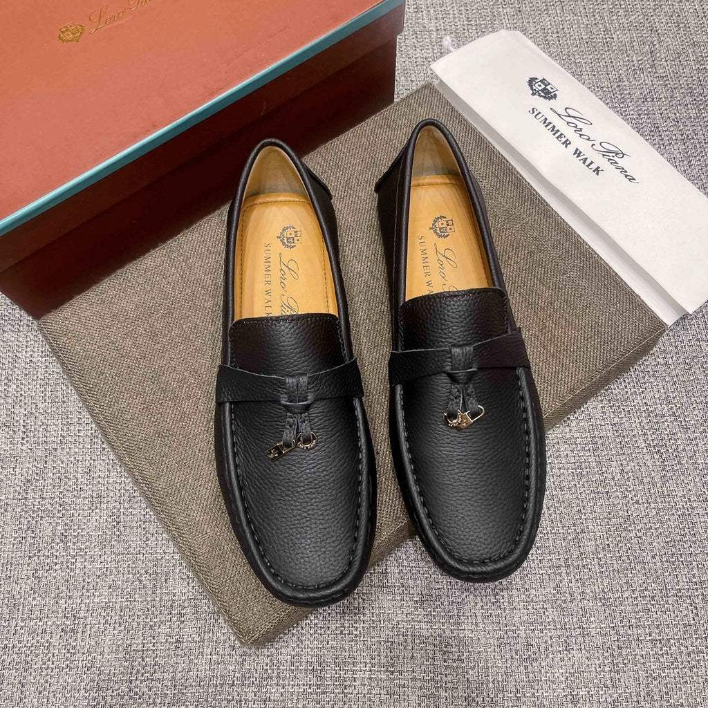 Loro Piana Black Textured Loafers — front