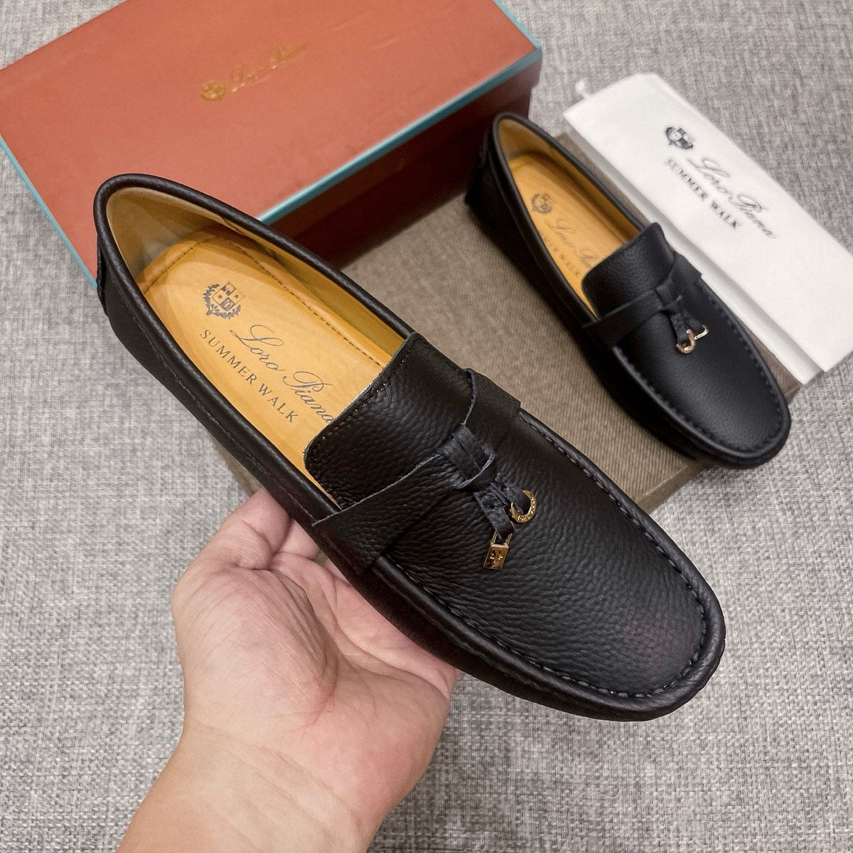 Loro Piana Black Textured Loafers — model