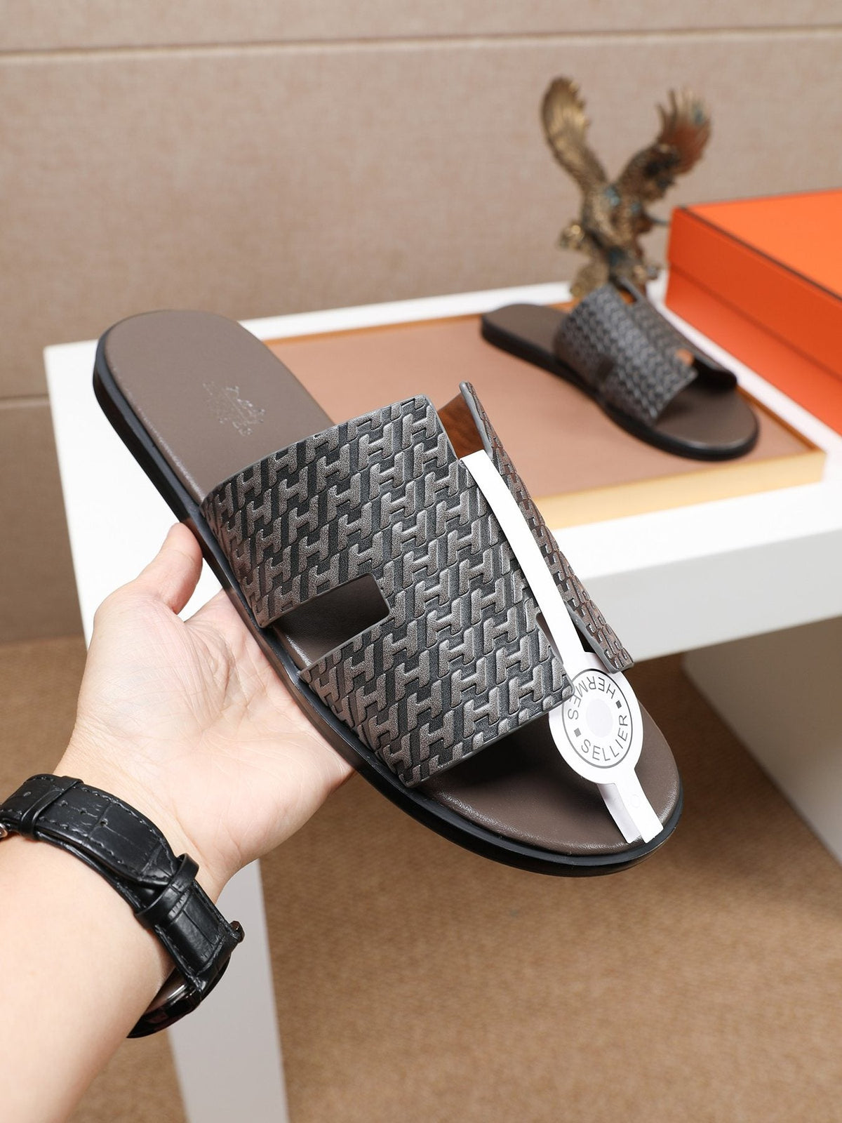 Hermes Woven-Texture Sandals — front