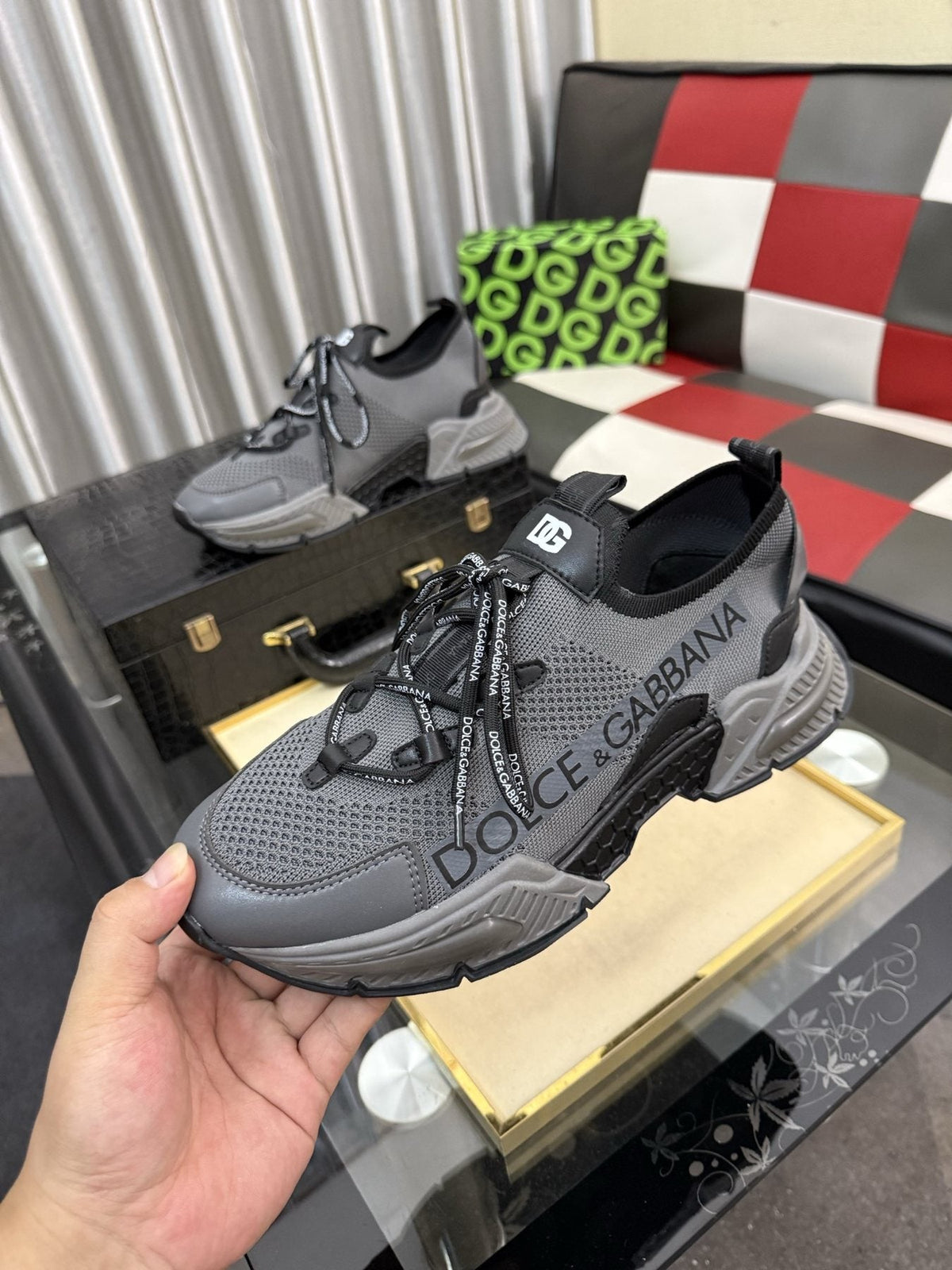 Dolce & Gabbana Gray and Black Chunky Sneakers — model