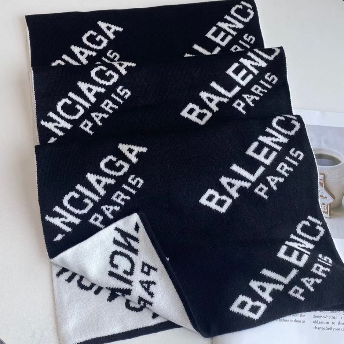 Balenciaga Black & White Knitted Scarf — front