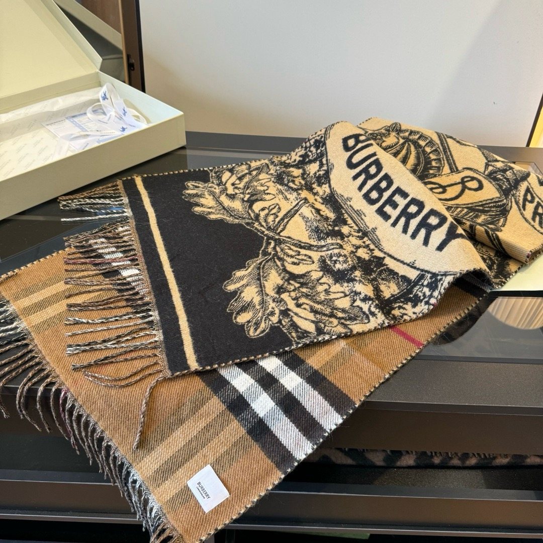 Burberry Check and Equestrian Knight Fringed Scarf — front