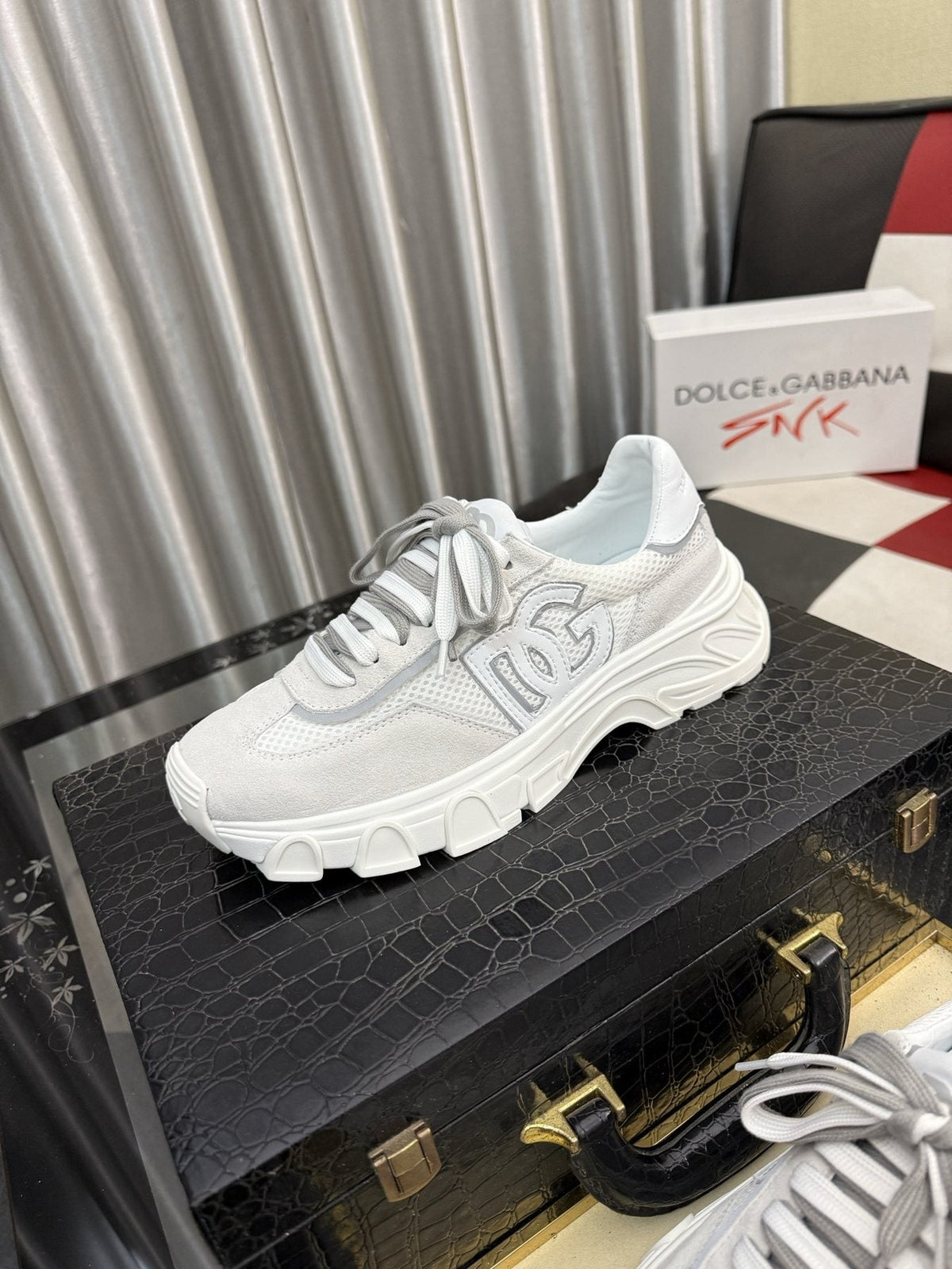 Dolce & Gabbana White and Light Gray Chunky Sneakers — side