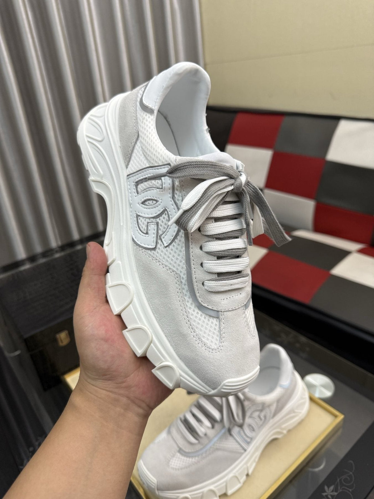 Dolce & Gabbana White and Light Gray Chunky Sneakers — model