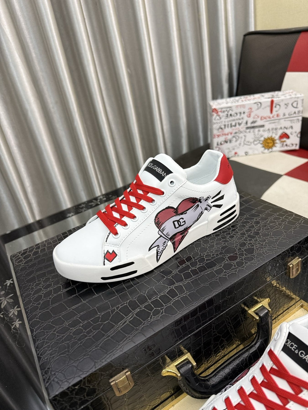 Dolce & Gabbana Red Lace Graphic Sneakers — front