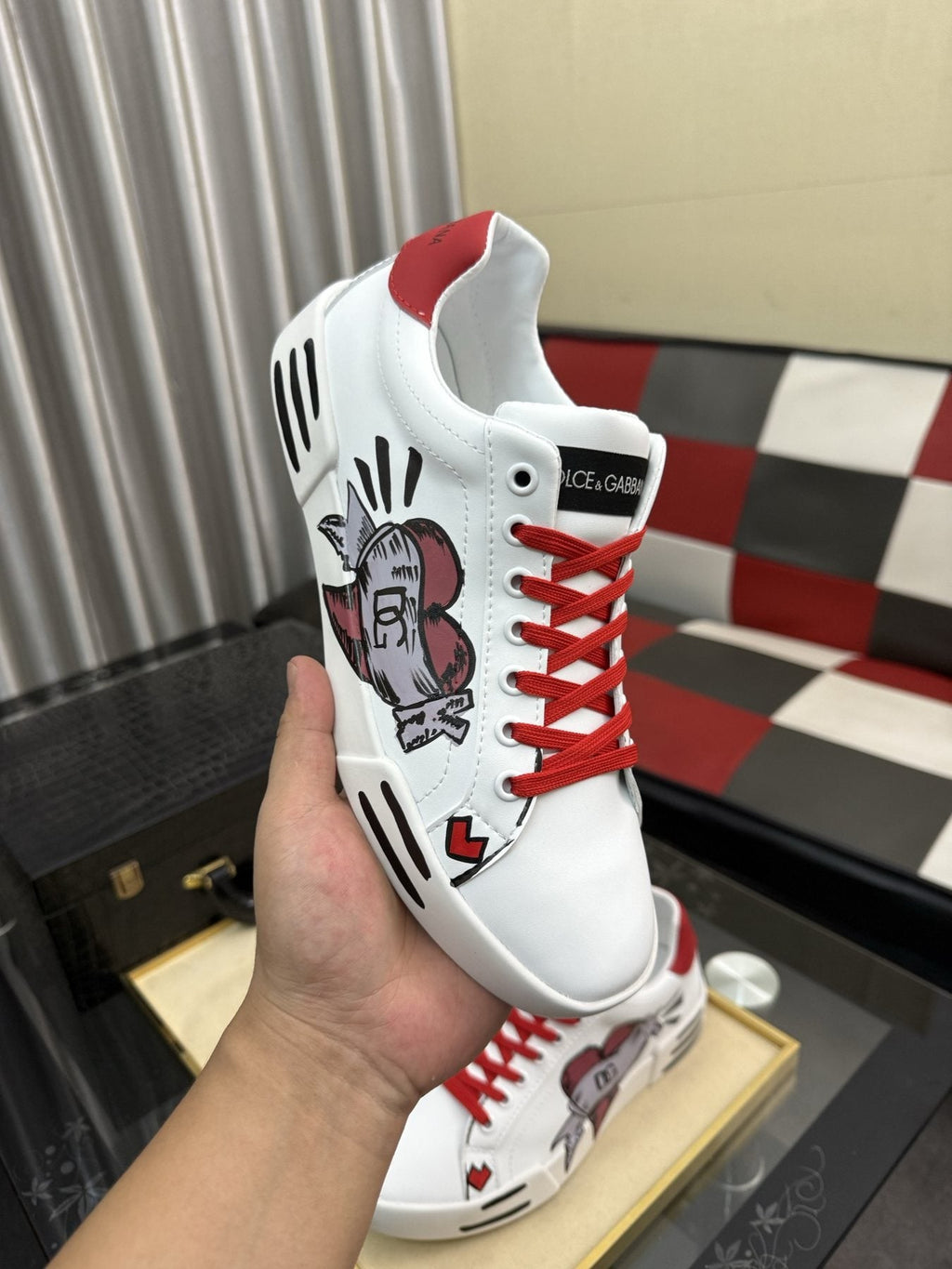 Dolce & Gabbana Red Lace Graphic Sneakers — model