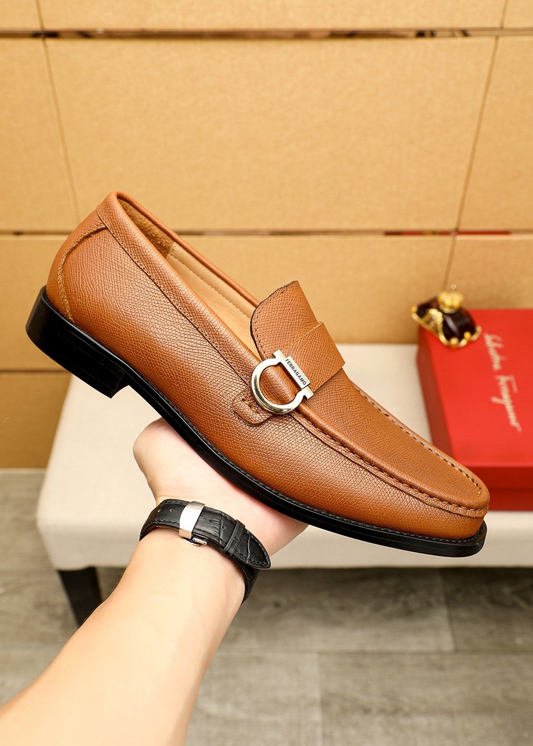 Ferragamo Buckle Leather Loafers — model