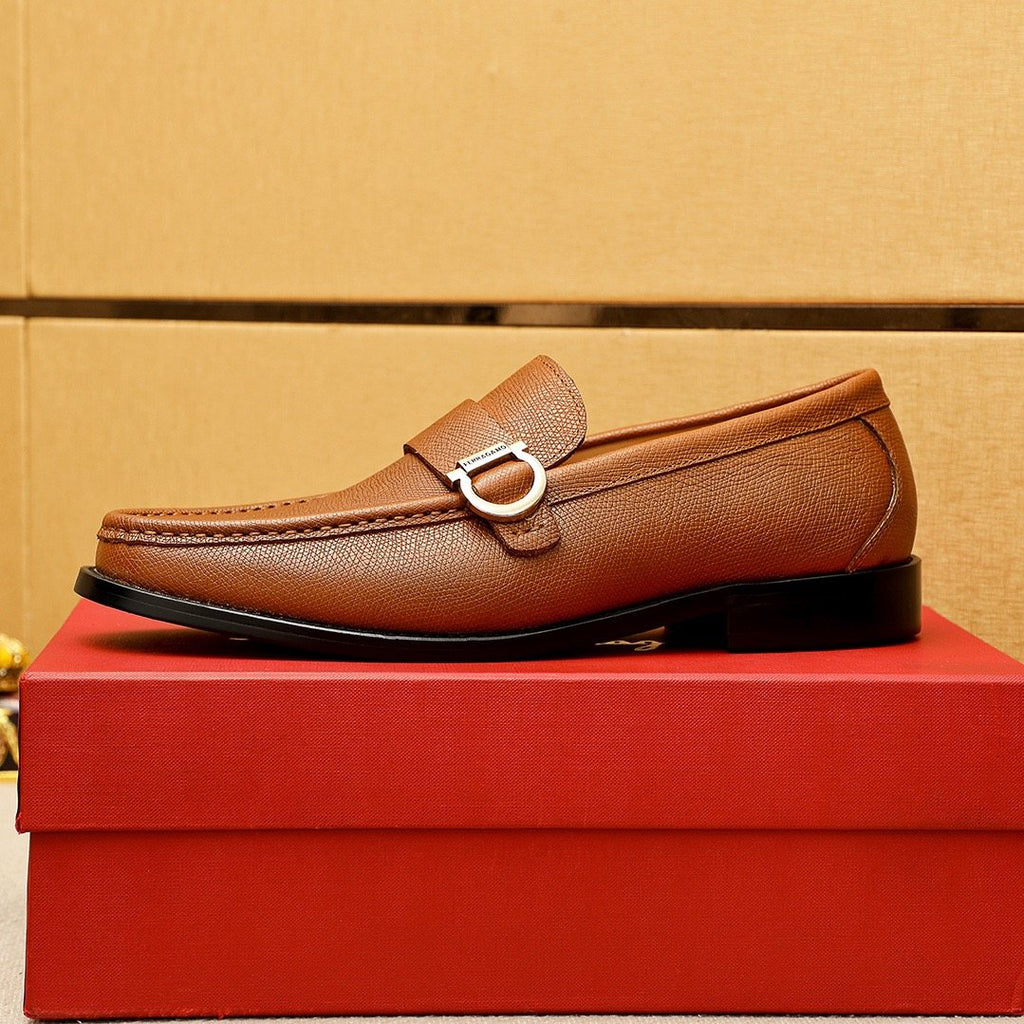 Ferragamo Buckle Leather Loafers — side
