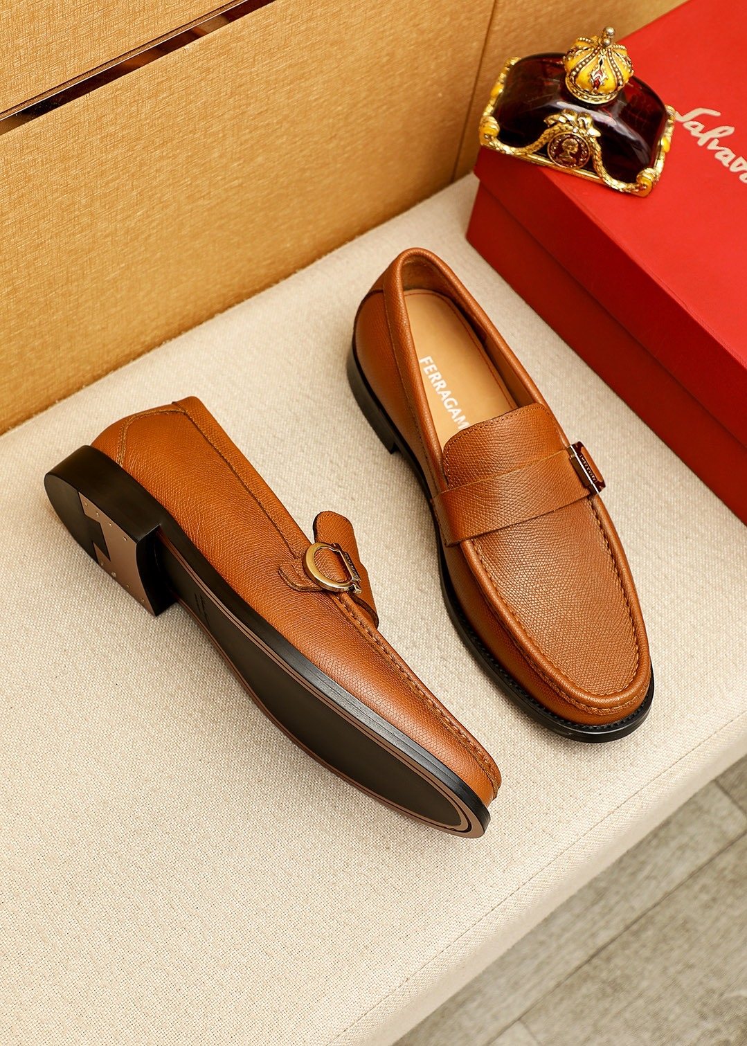 Ferragamo Buckle Leather Loafers — side