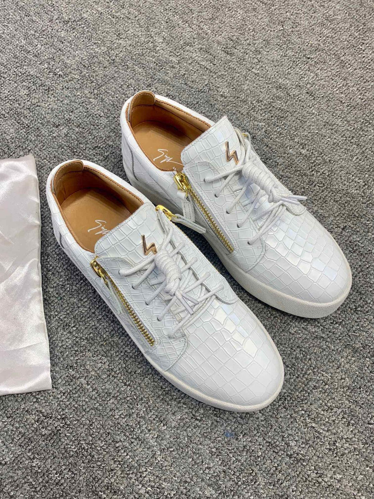Giuseppe Zanotti White Gold-Accent Sneakers — side