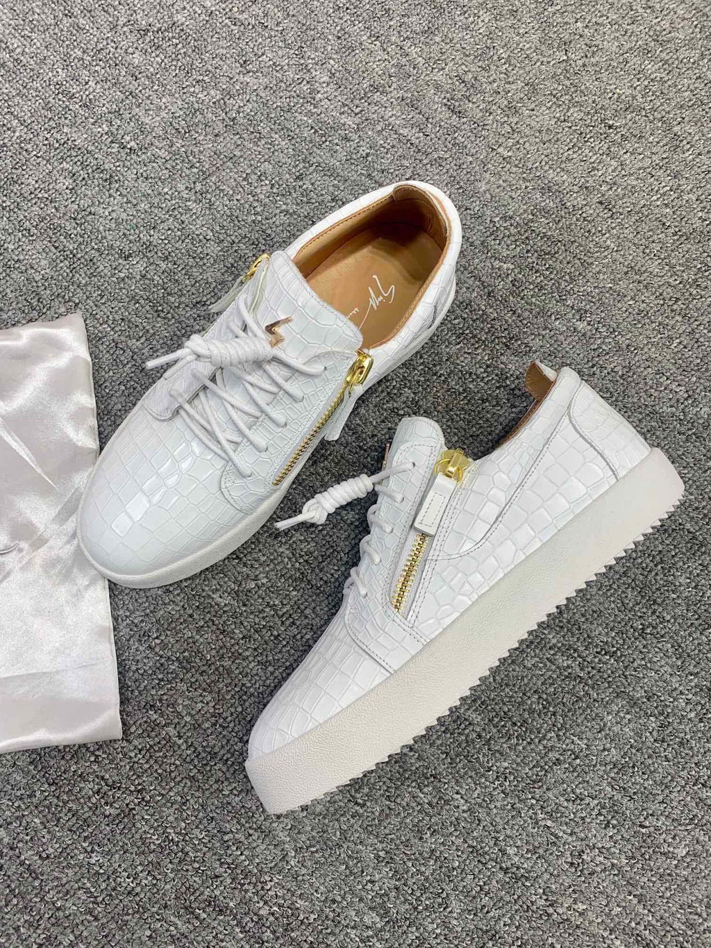 Giuseppe Zanotti White Gold-Accent Sneakers — side