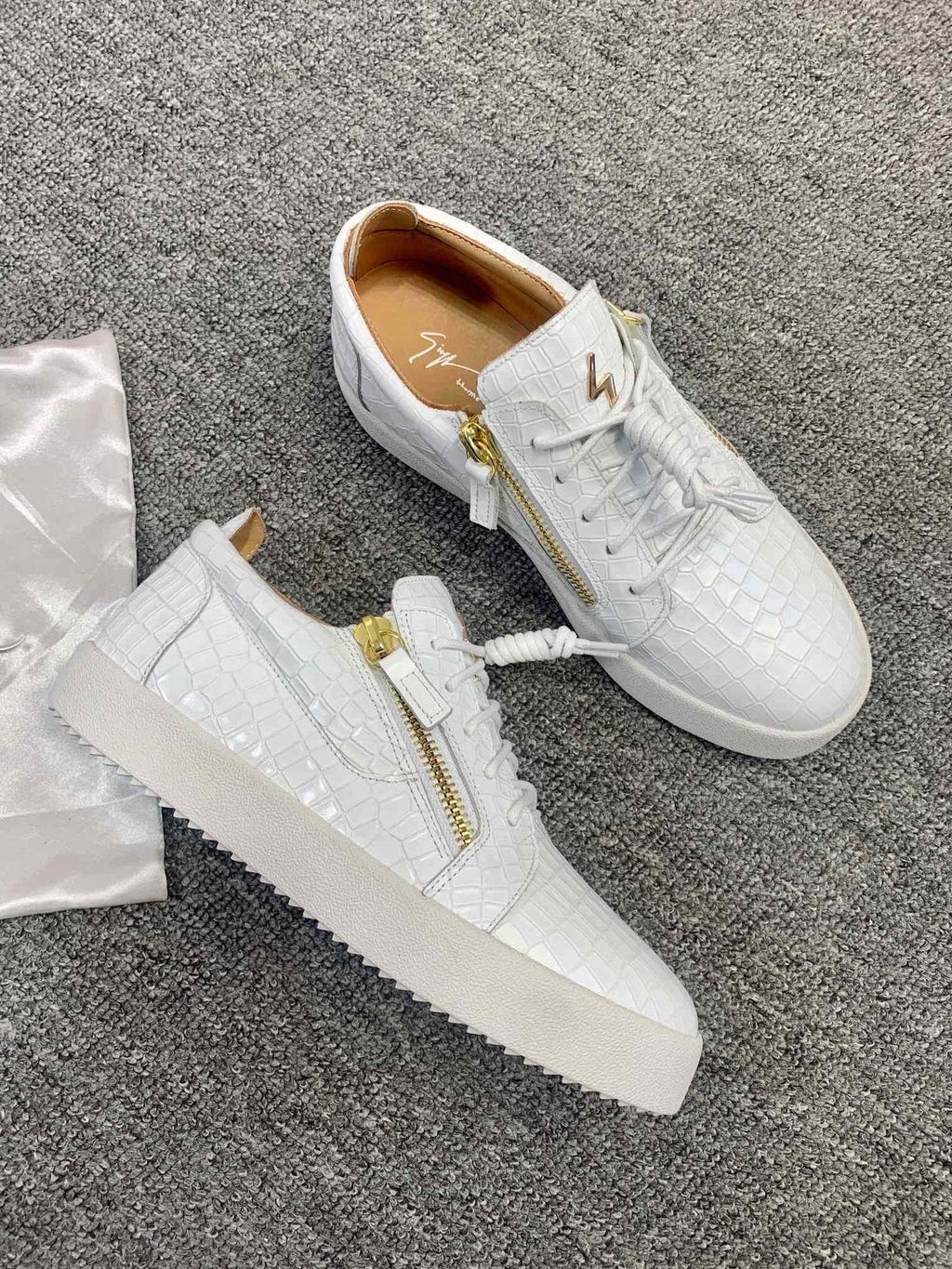 Giuseppe Zanotti White Gold-Accent Sneakers — side