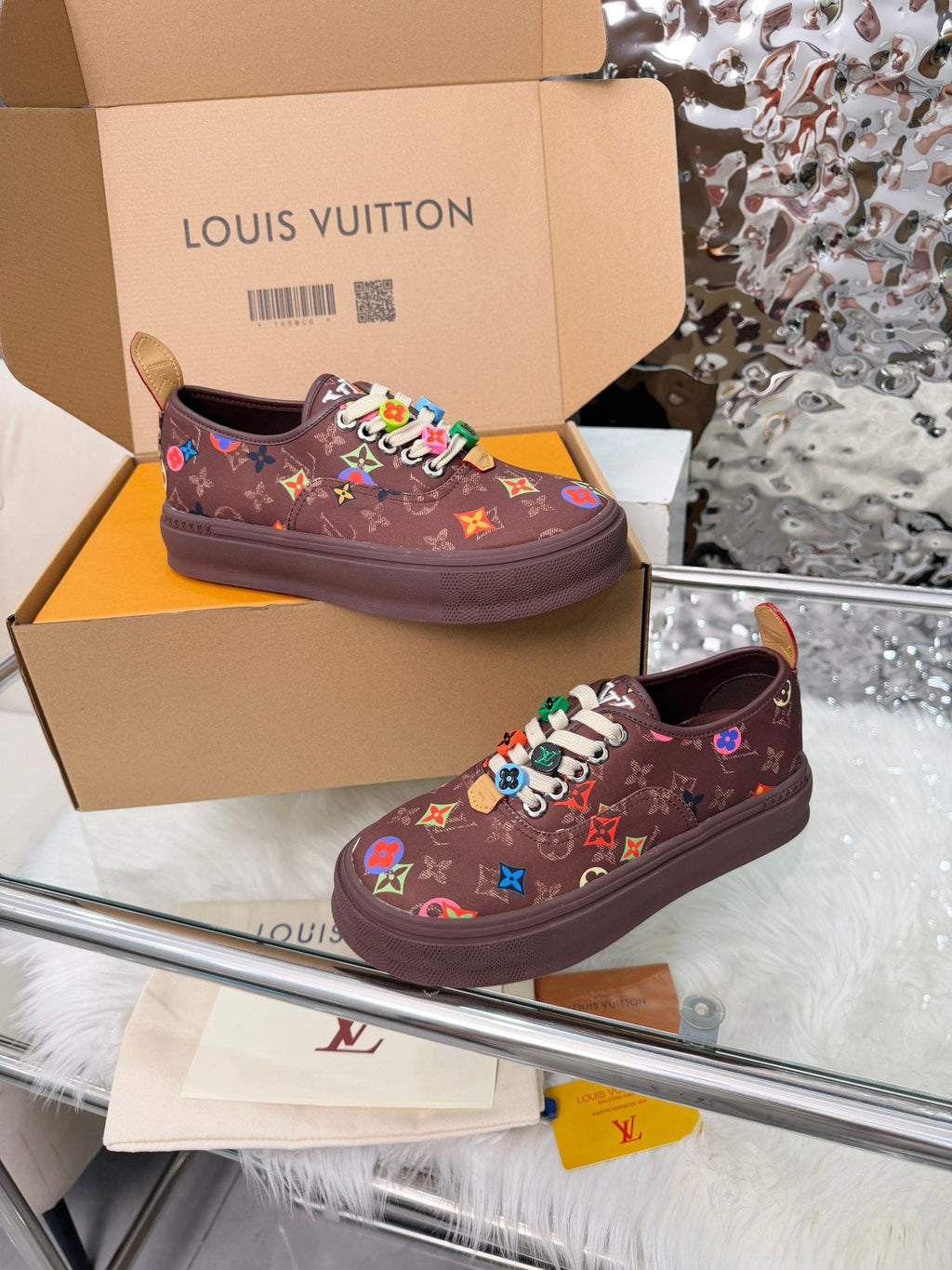 Louis Vuitton Burgundy Motif Low-Top Sneakers — front
