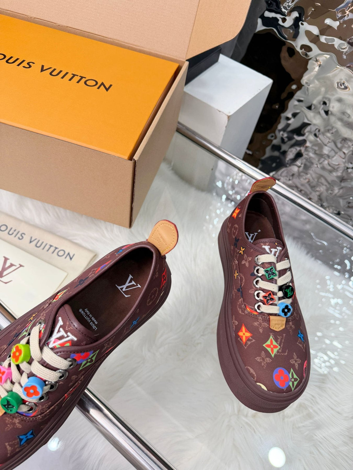 Louis Vuitton Burgundy Motif Low-Top Sneakers — front