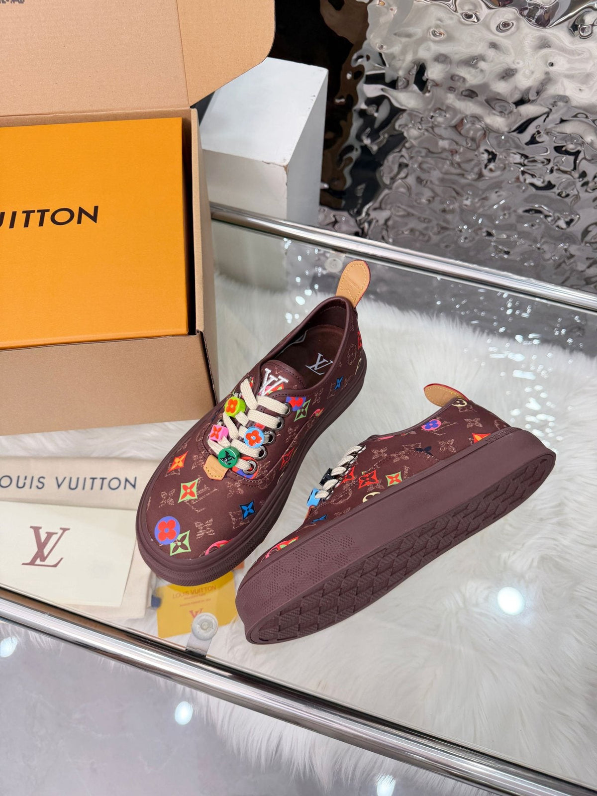 Louis Vuitton Burgundy Motif Low-Top Sneakers — side