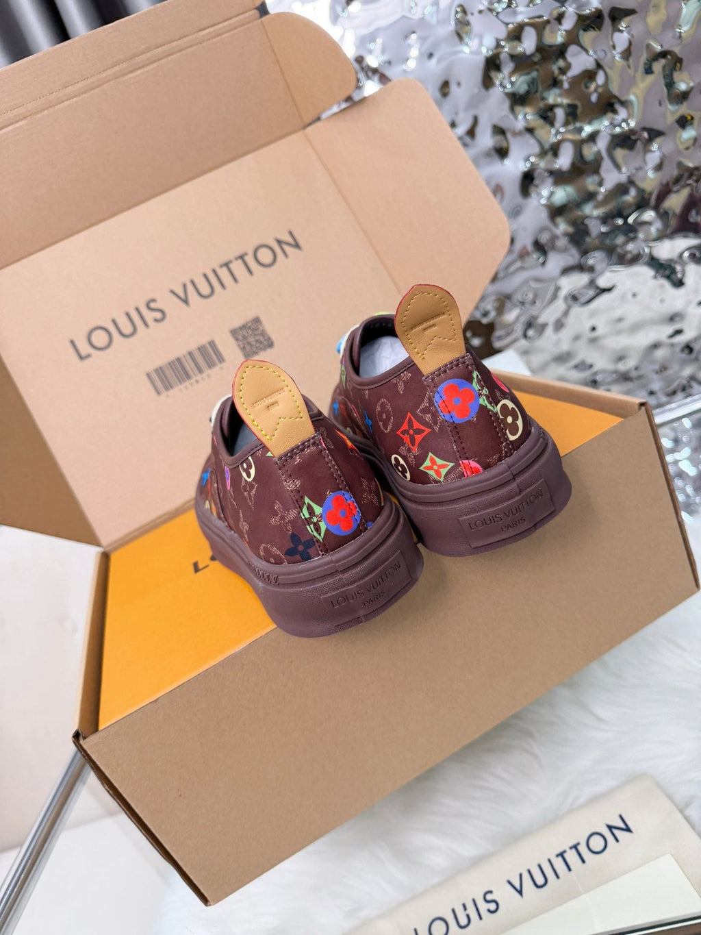 Louis Vuitton Burgundy Motif Low-Top Sneakers — front