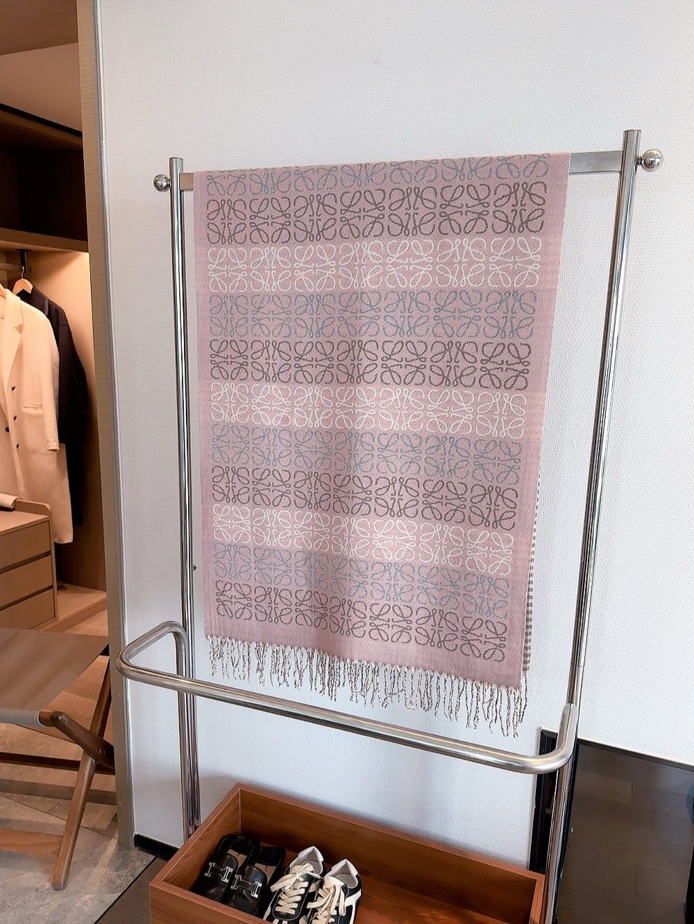Reversible Patterned Fringed Scarf — back