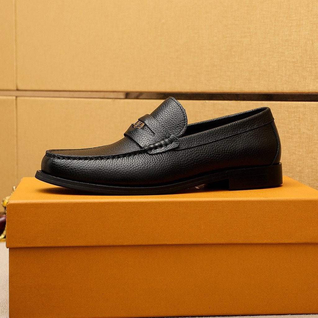 Louis Vuitton Black Pebbled Leather Loafers — side