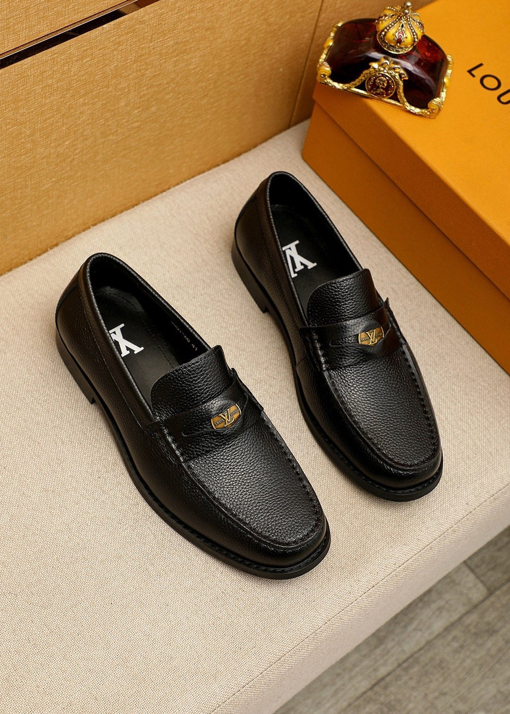 Louis Vuitton Black Pebbled Leather Loafers — hero