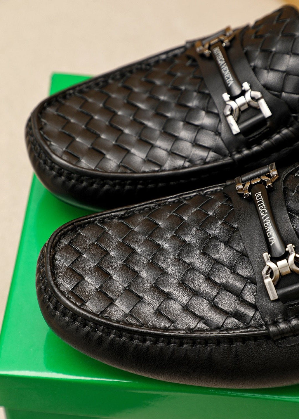 Bottega Veneta Black Woven Slip-On Loafers — detail