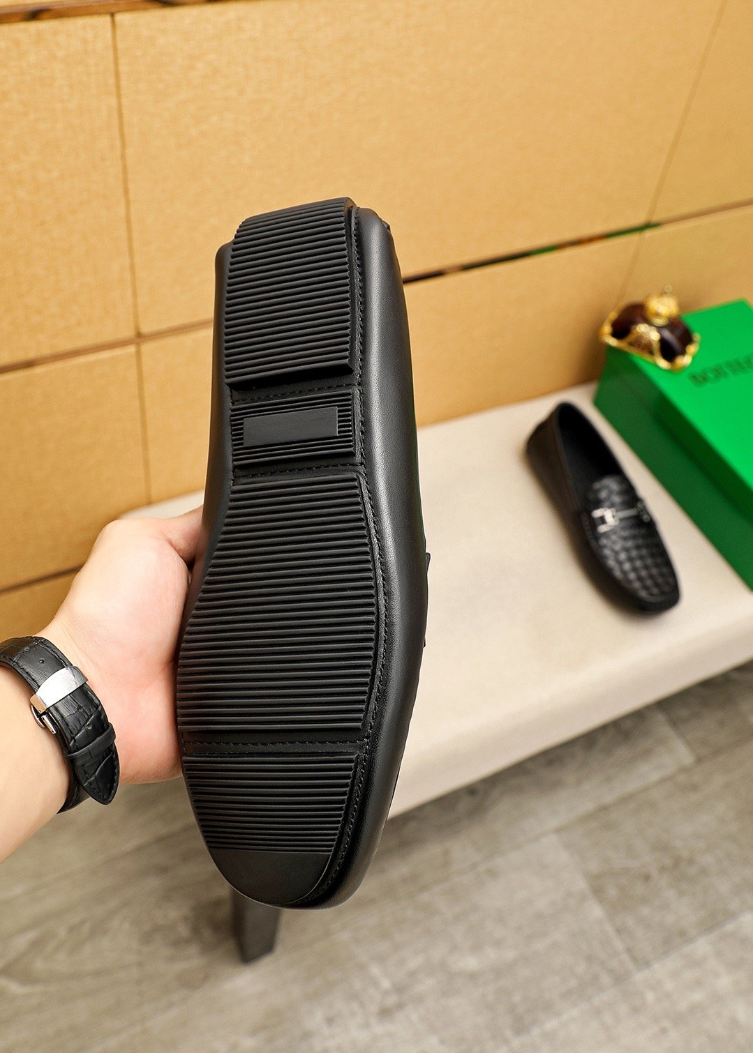 Bottega Veneta Black Woven Slip-On Loafers — detail