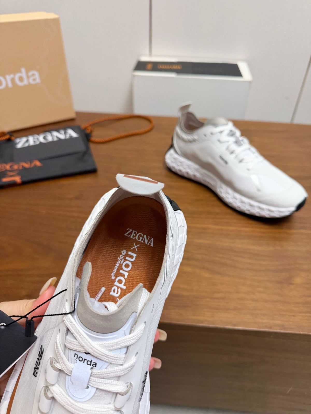 White Gray Brown Running Shoes — detail