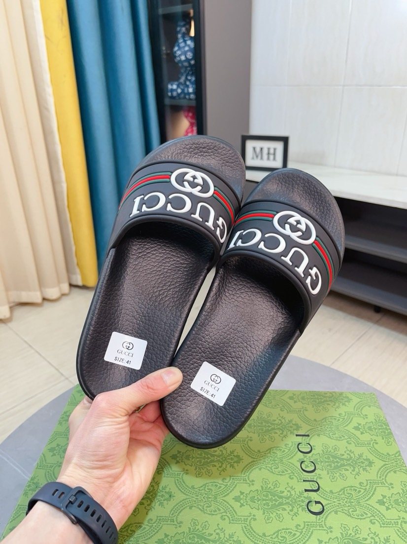 Gucci Striped Black Slide Sandals — back