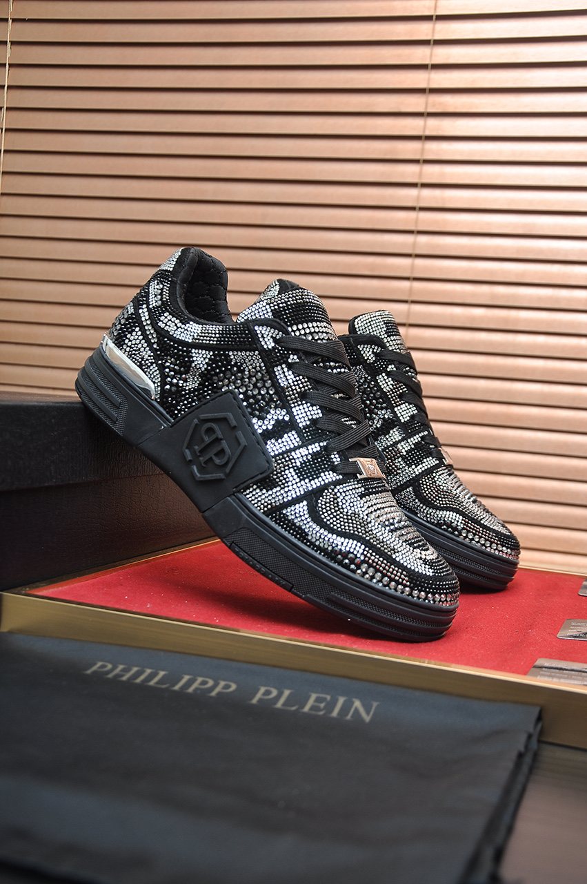 Philipp Plein Studded Black and Silver Sneakers — front