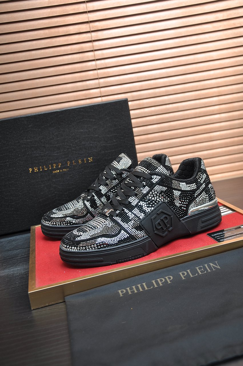Philipp Plein Studded Black and Silver Sneakers — front