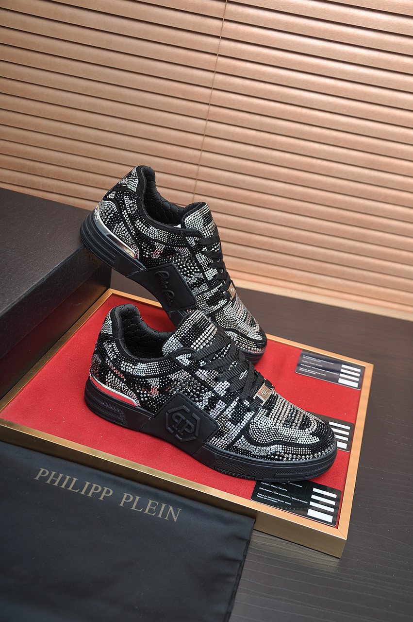 Philipp Plein Studded Black and Silver Sneakers — side