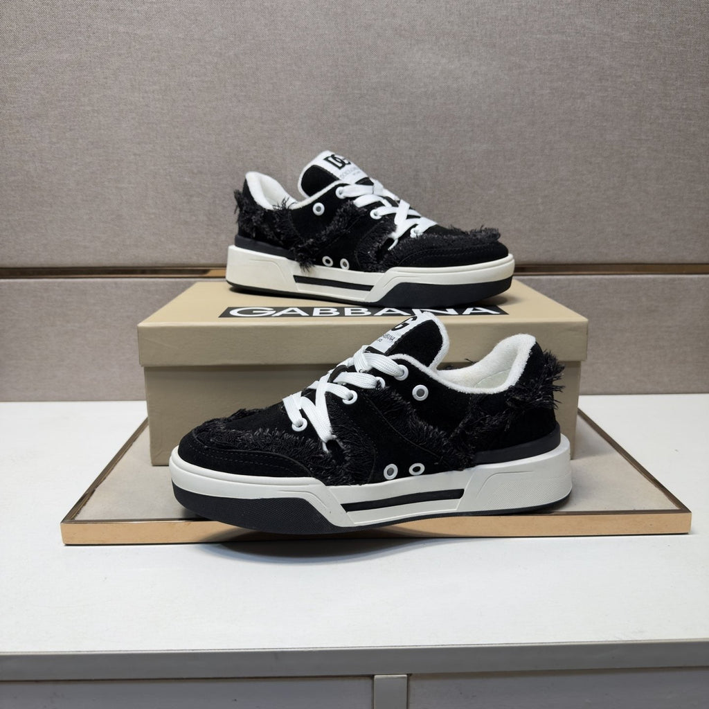 Dolce & Gabbana Black and White Low-Top Sneakers — side
