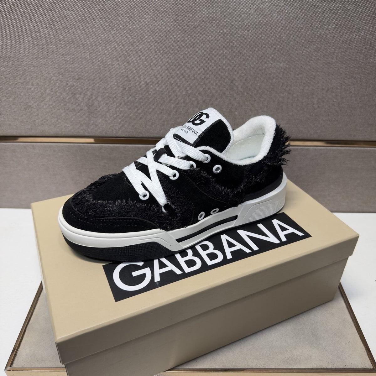Dolce & Gabbana Black and White Low-Top Sneakers — side