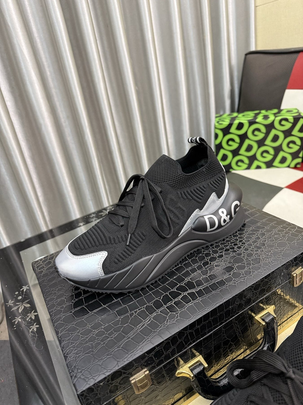 Dolce & Gabbana Black Sneakers with Silver Accents — side