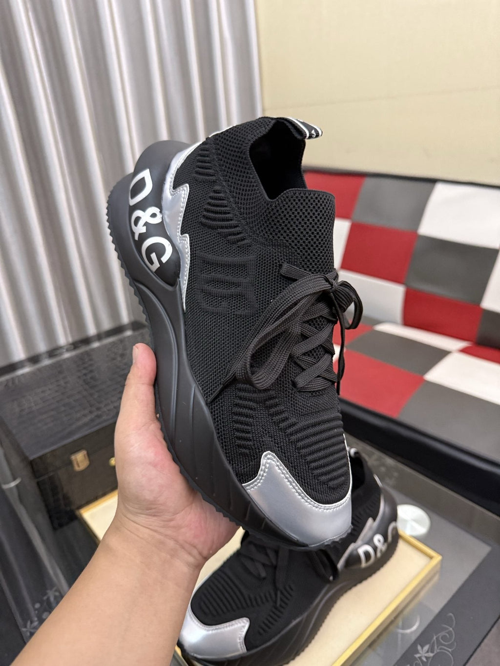 Dolce & Gabbana Black Sneakers with Silver Accents — model