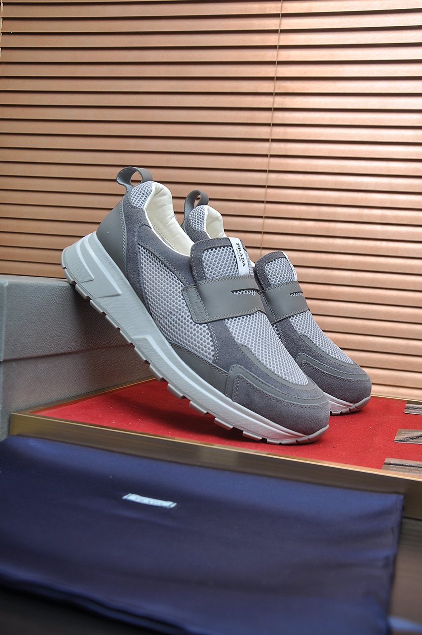 Prada Gray Strap Slip-On Sneakers — hero