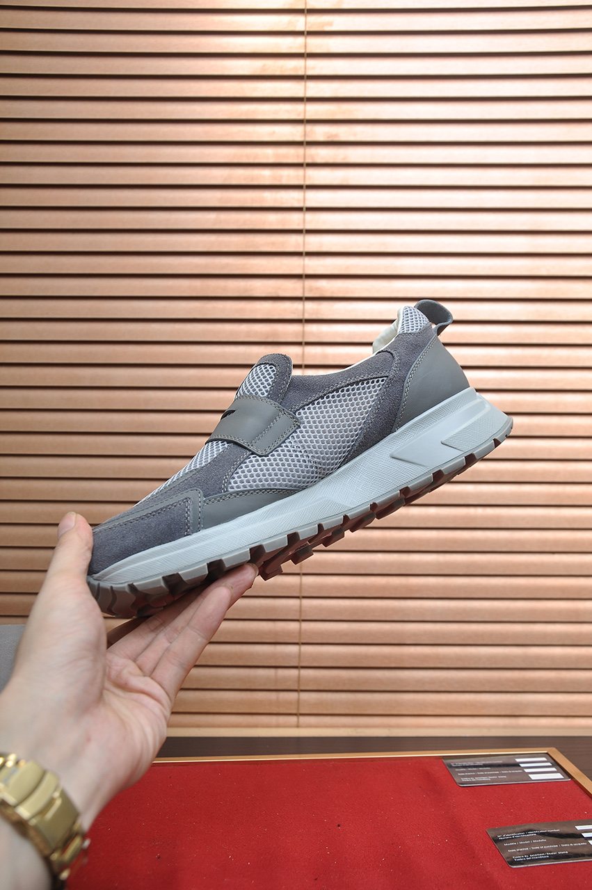 Prada Gray Strap Slip-On Sneakers — side