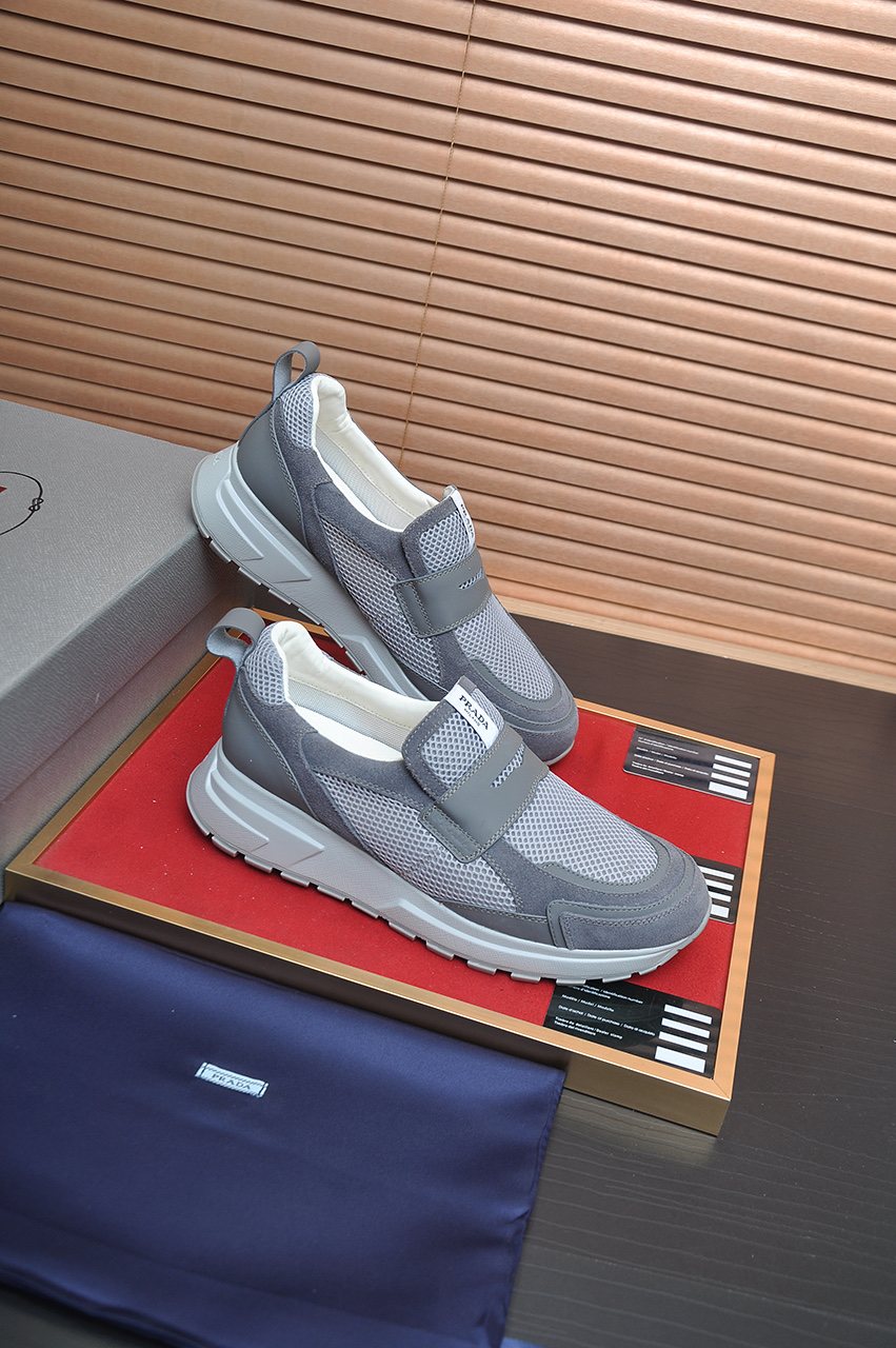 Prada Gray Strap Slip-On Sneakers — side