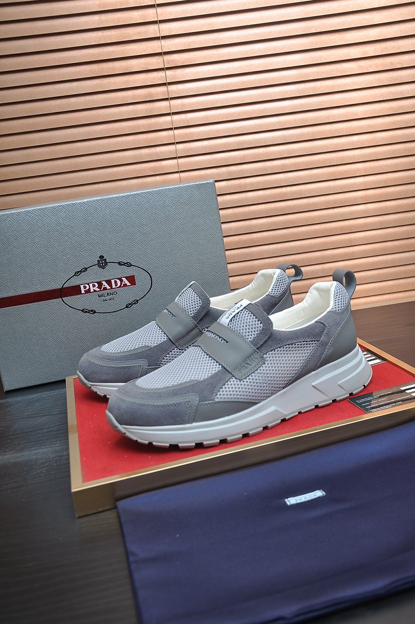 Prada Gray Strap Slip-On Sneakers — front