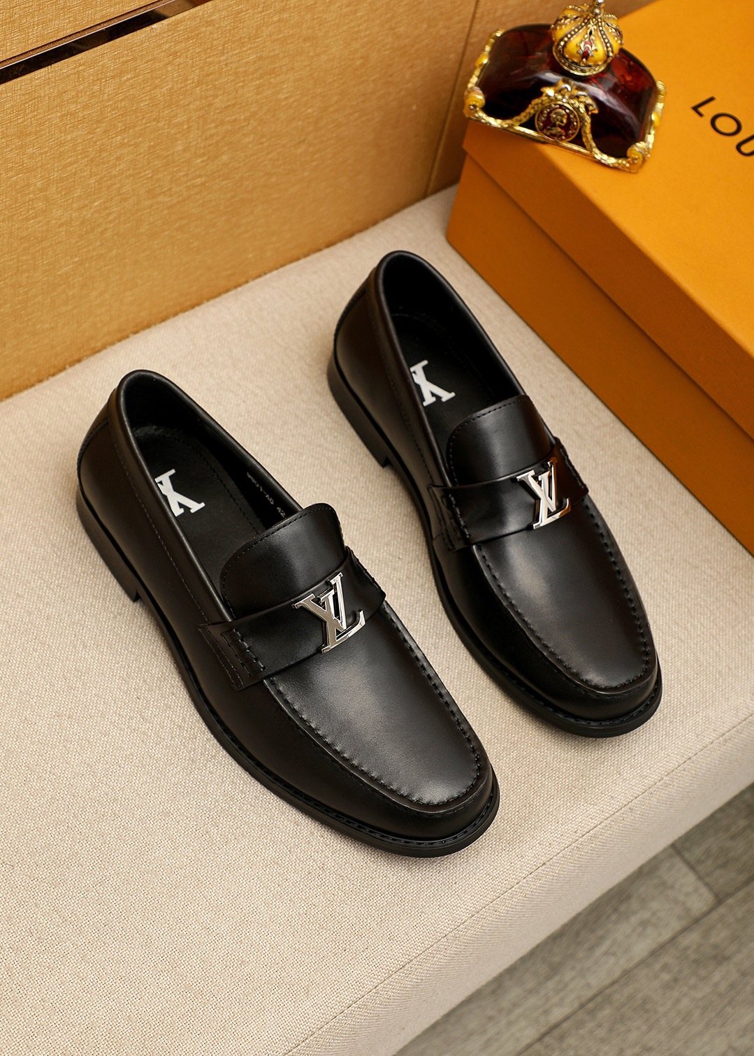 Louis Vuitton Black Metal Bar Loafers — front