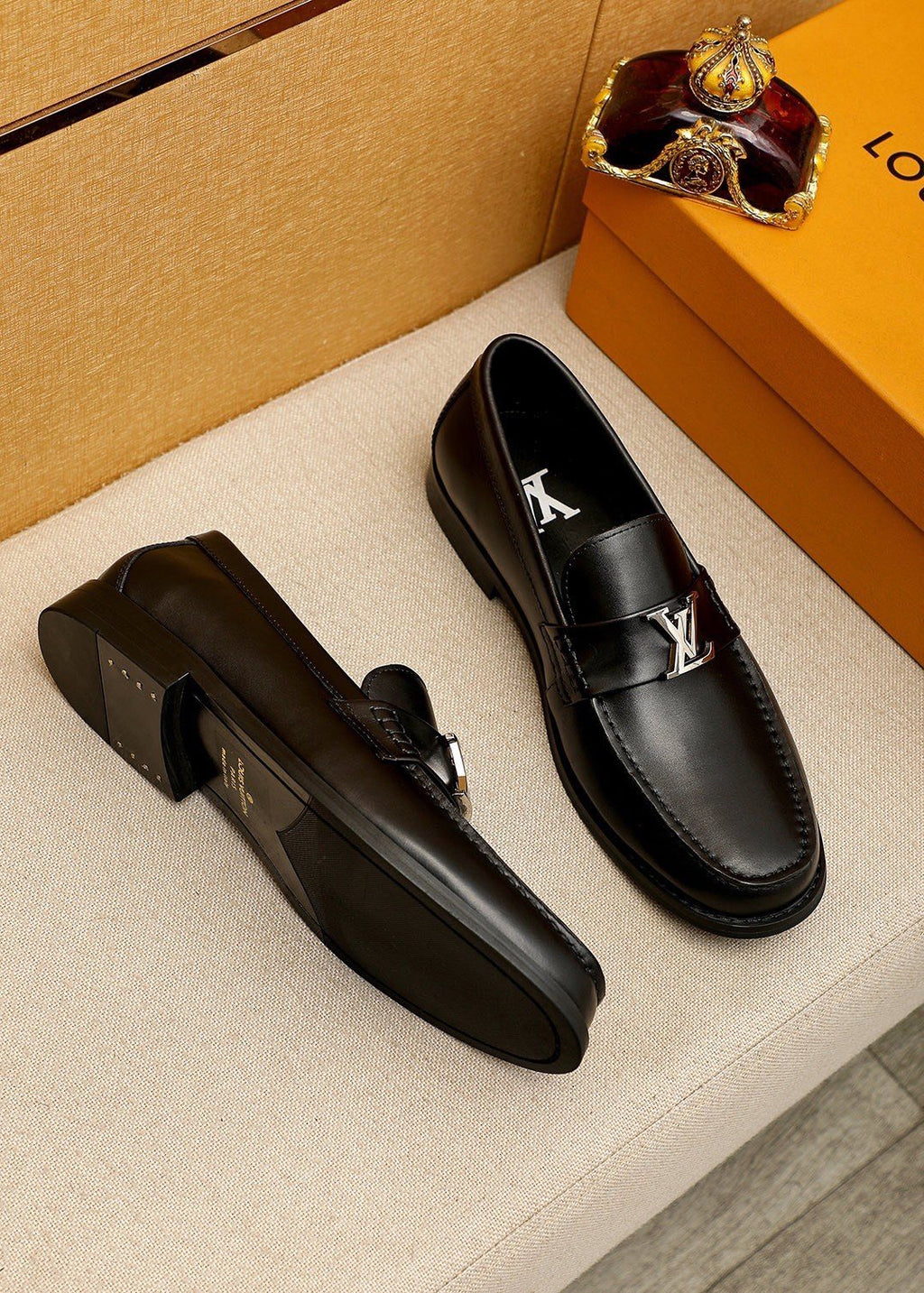 Louis Vuitton Black Metal Bar Loafers — back
