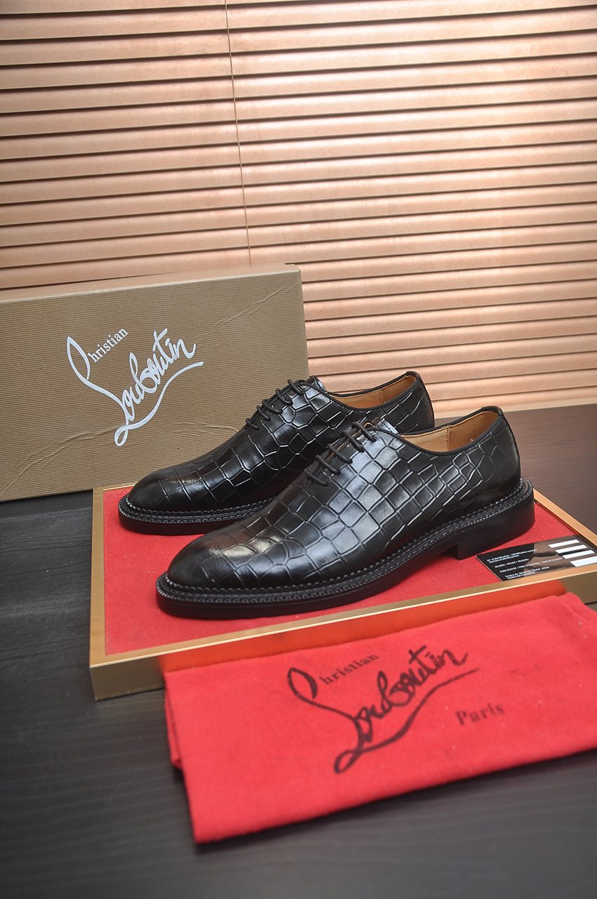 Christian Louboutin Black Embossed Lace-Up Dress Shoes — front