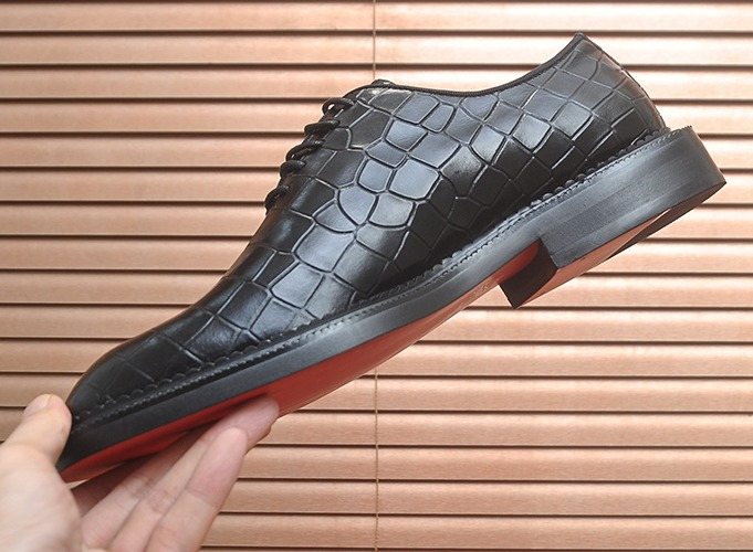 Christian Louboutin Black Embossed Lace-Up Dress Shoes — hero