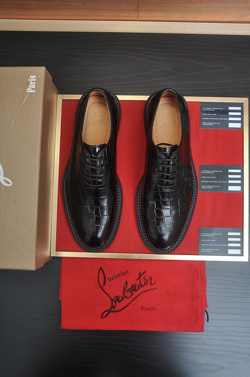 Christian Louboutin Black Embossed Lace-Up Dress Shoes — front