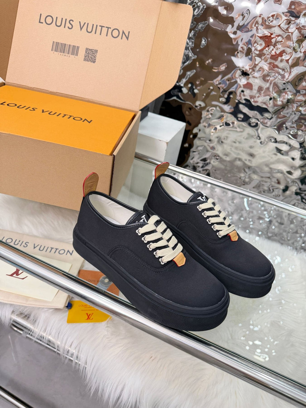 Louis Vuitton Black White-Lace Low-Top Sneakers — side
