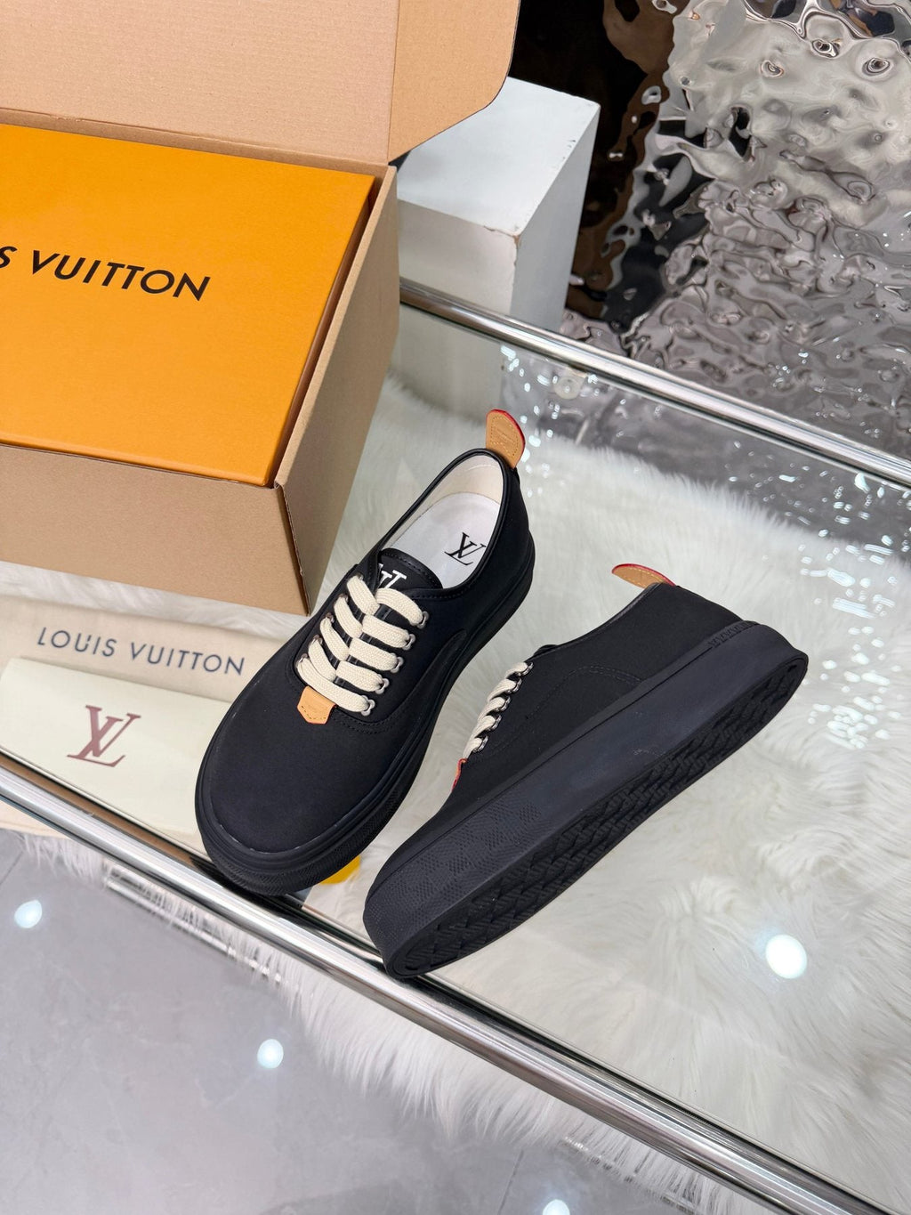 Louis Vuitton Black White-Lace Low-Top Sneakers — side