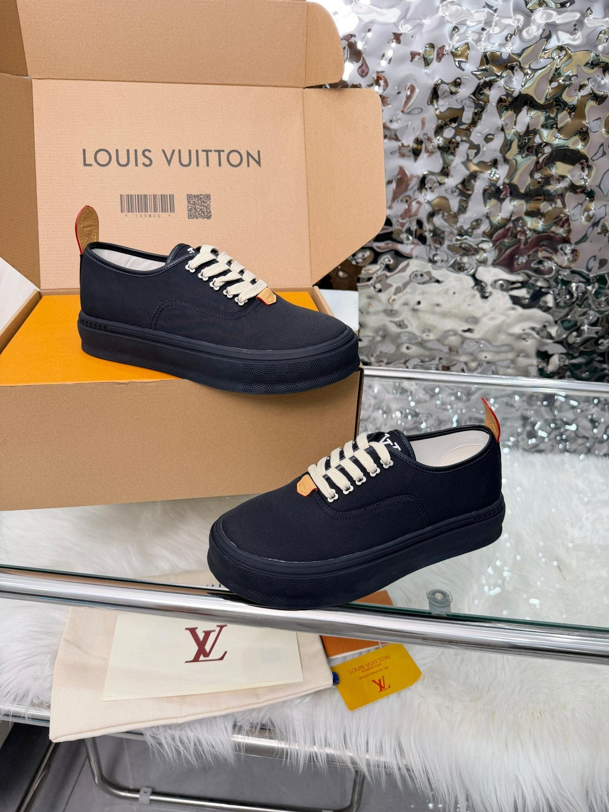 Louis Vuitton Black White-Lace Low-Top Sneakers — back