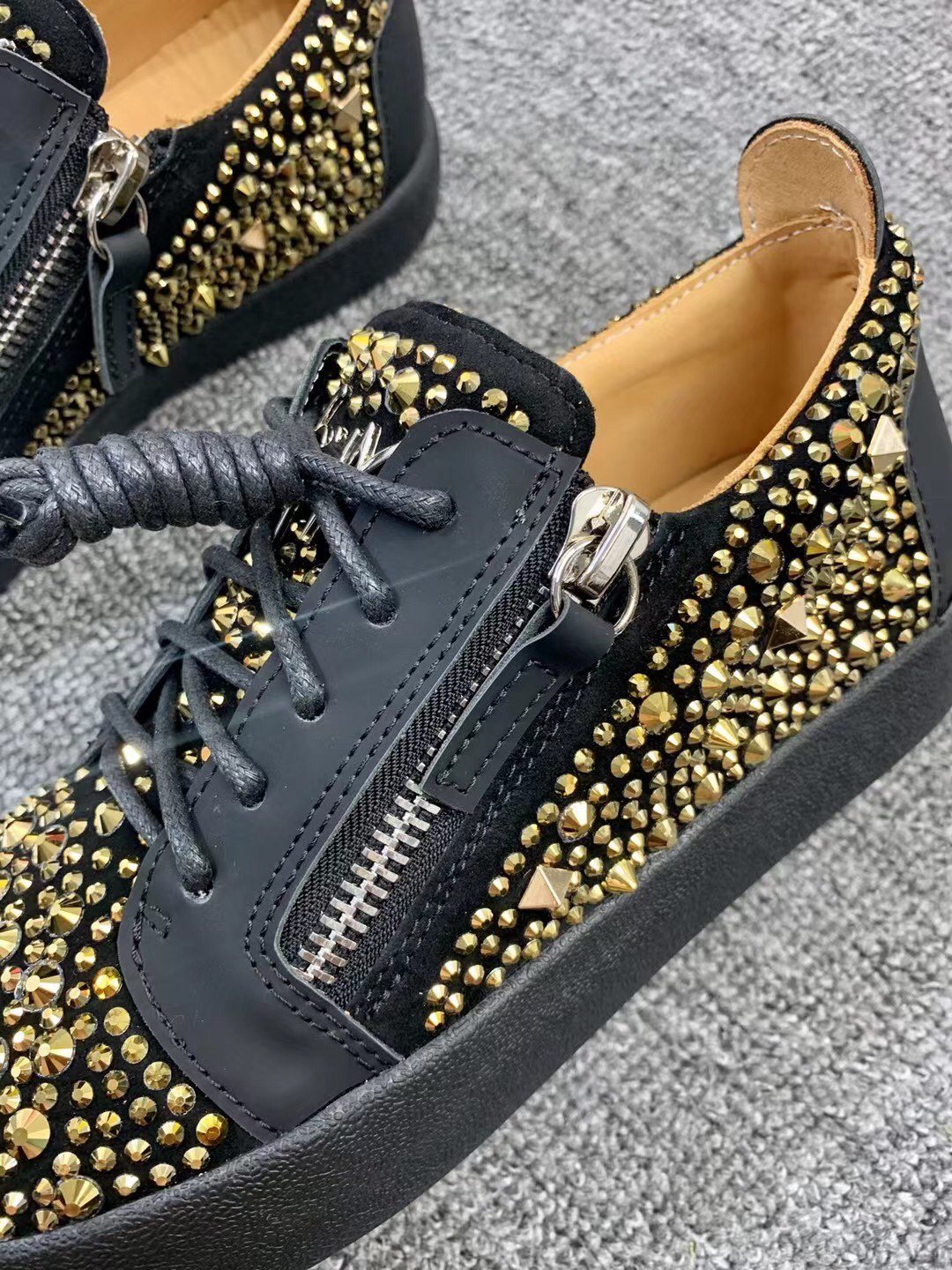 Giuseppe Zanotti Black Gold Stud Sneakers — detail