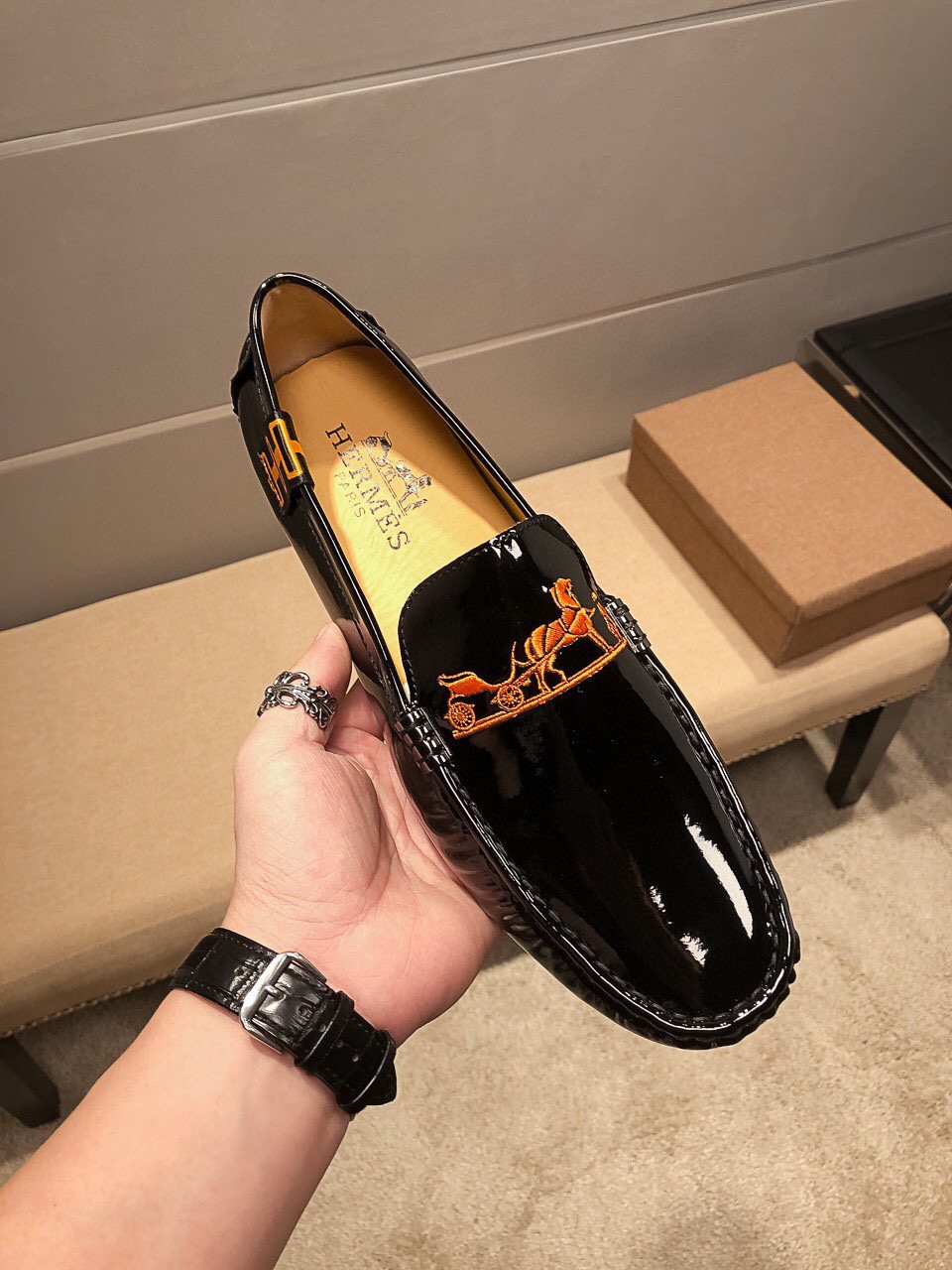 Hermès Black Glossy Hardware Loafers — model