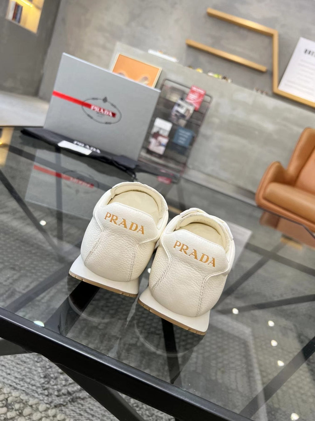 Prada White Beige Low-Top Sneakers — back