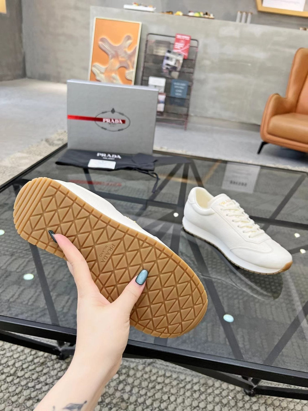 Prada White Beige Low-Top Sneakers — detail